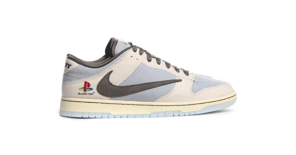 Nike Dunk Travis Scott PLAYSTATION, бело-голубые, нубук, текстиль, мужские