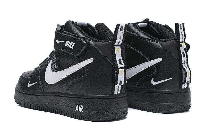 Nike Air Force 1 Mid 07 LV8 Utility с мехом, черные с белым, кожа, мужские, женские, зимние